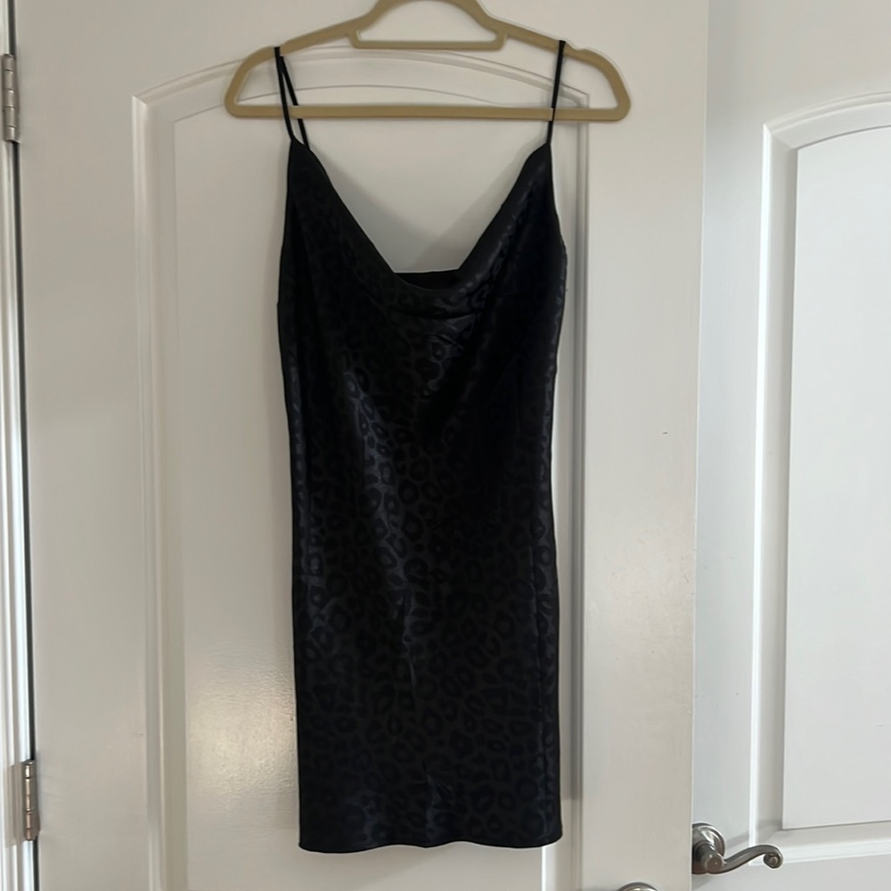 Satin cowl beck black cheetah print dress